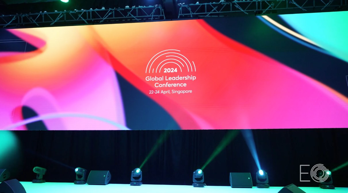 The SHINE: Illuminate the Future stage identity, projected at GLC 2024, Marina Bay Sands, Singapore
