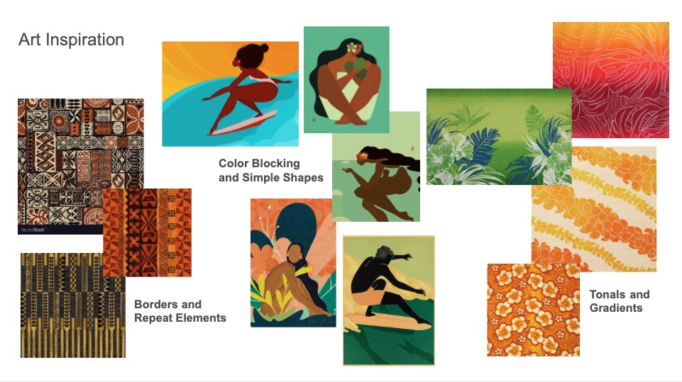 Art inspiration reference board: color blocking and simple shapes, tonal gradients, borders and repeat elements