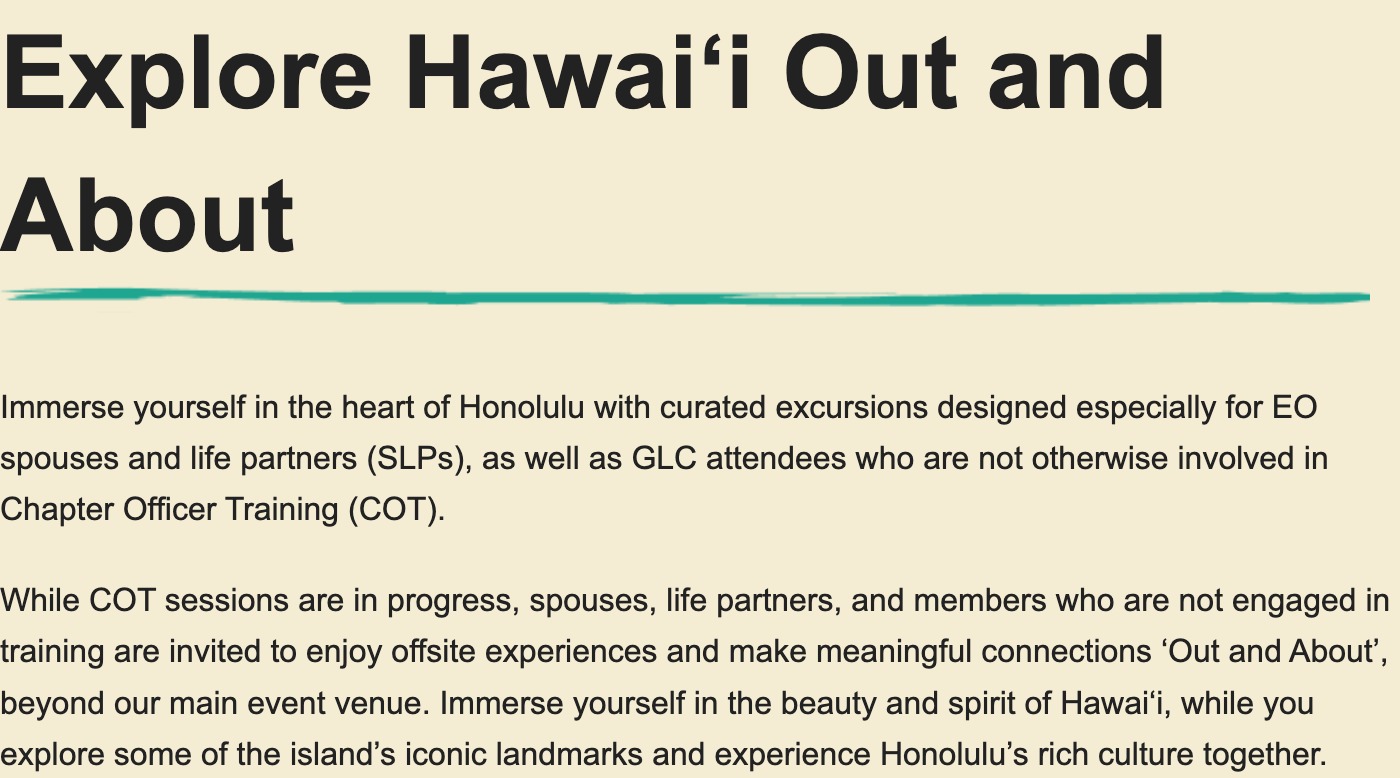 The live GLC 2025 Out and About: ʻOhana page copy