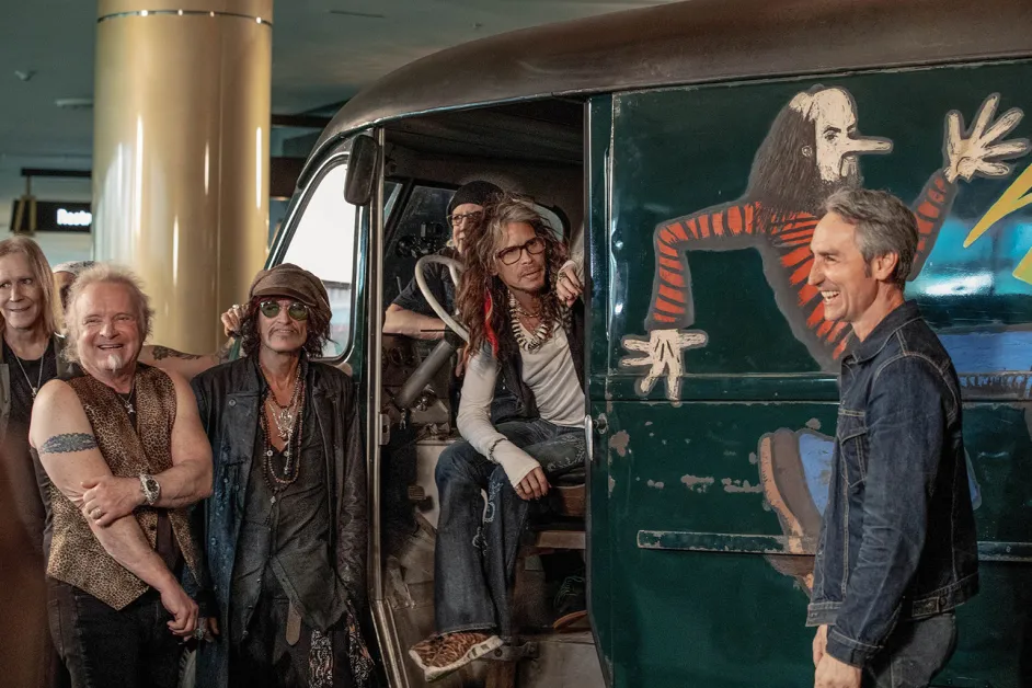 Mike Wolfe with Aerosmith and the restored tour van