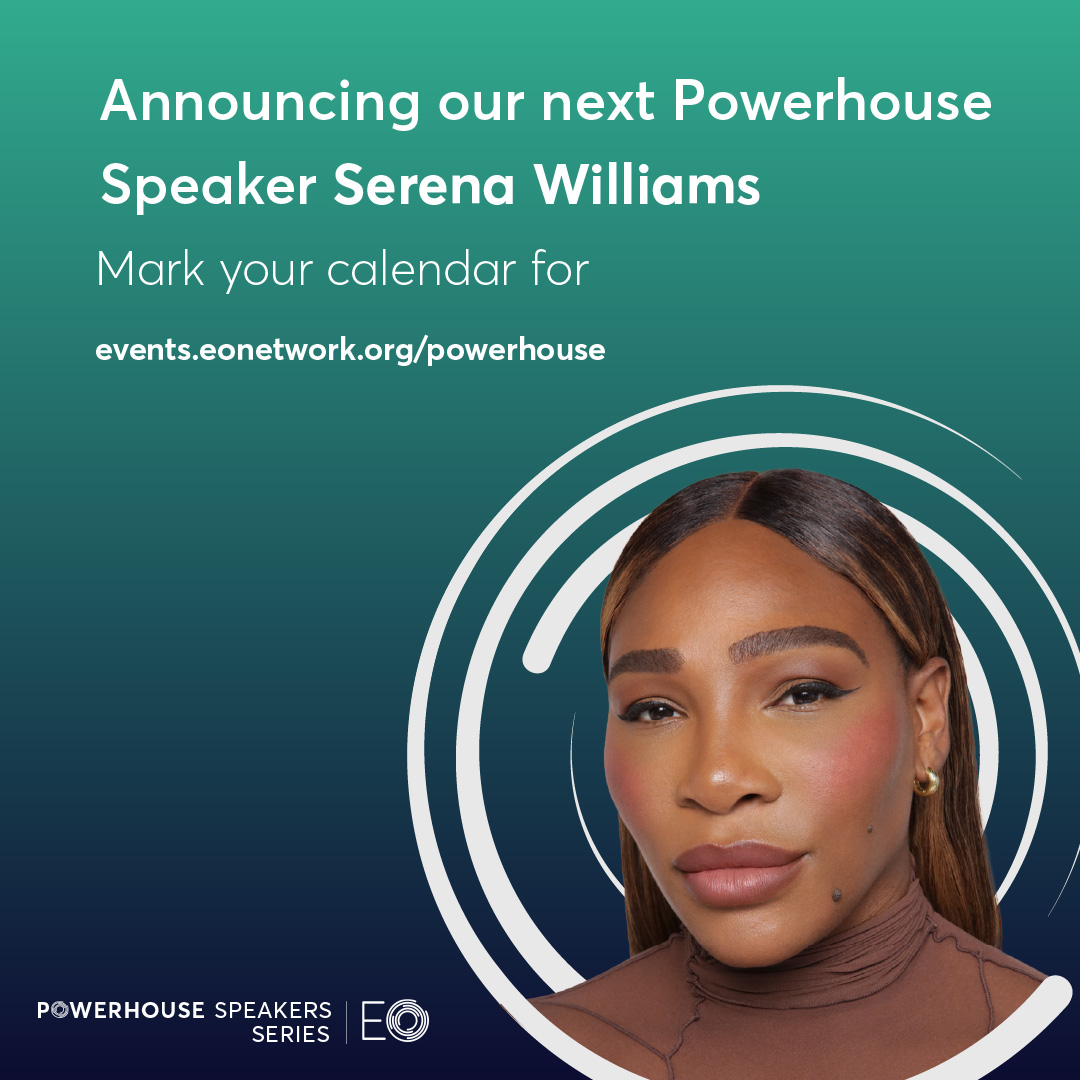 Actual social and Member Hub graphic announcing Serena Williams as Powerhouse speaker