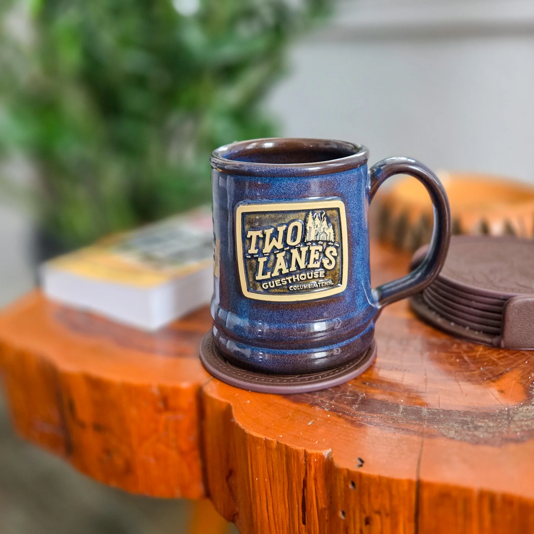 Two Lanes Guesthouse mug, handmade by Deneen Pottery in Saint Paul, Minnesota